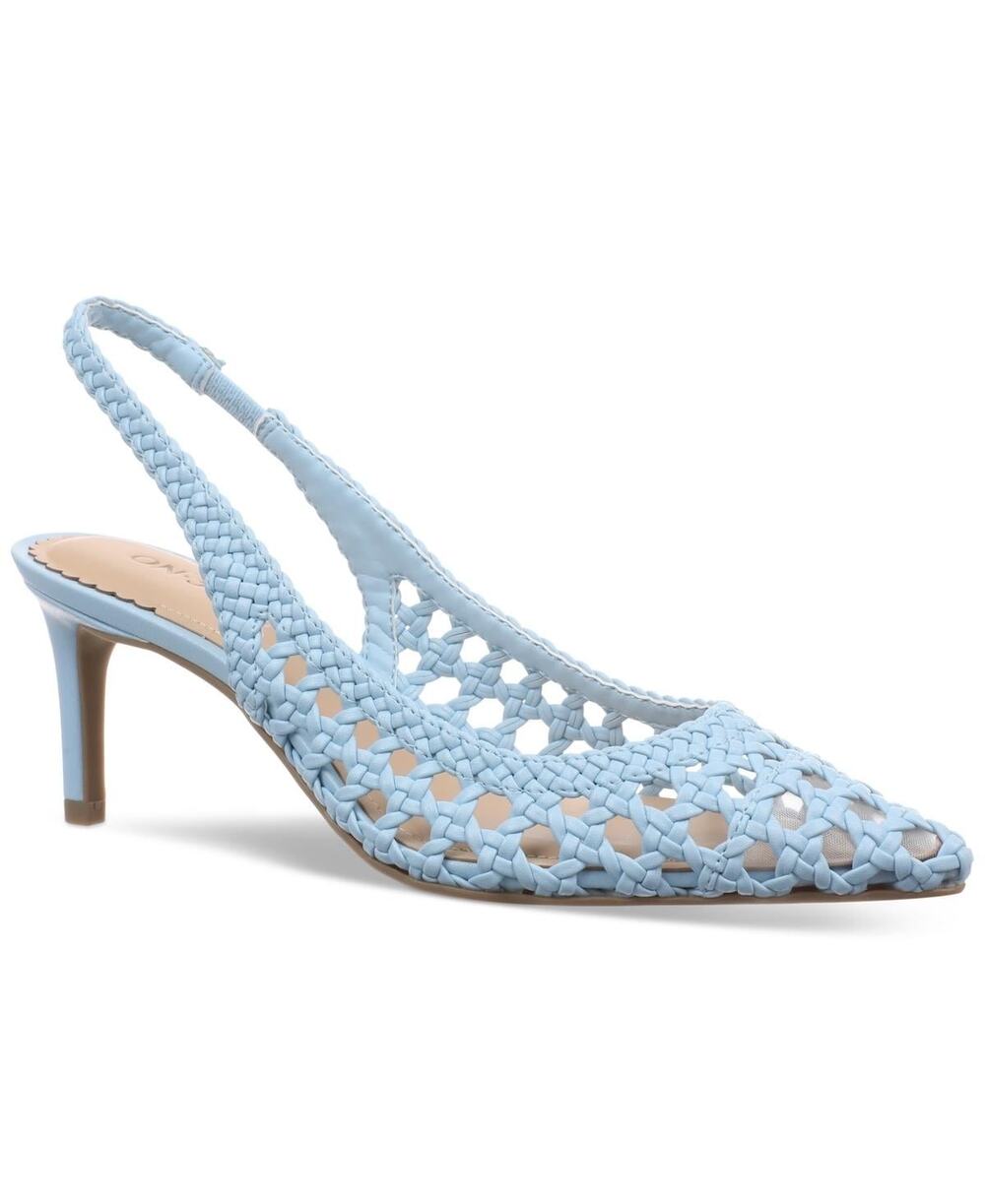 On 34th Monika Blue Woven Pointed Toe Slingback Heels